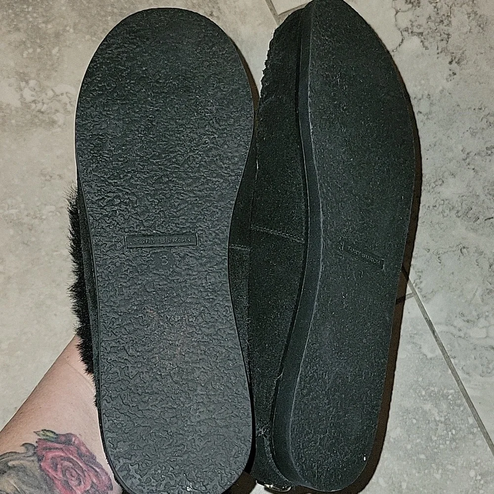 Tory Burch Aberdeen Rabbit‎ Fur Suede Slipper Moccasins - Like New Sz 8